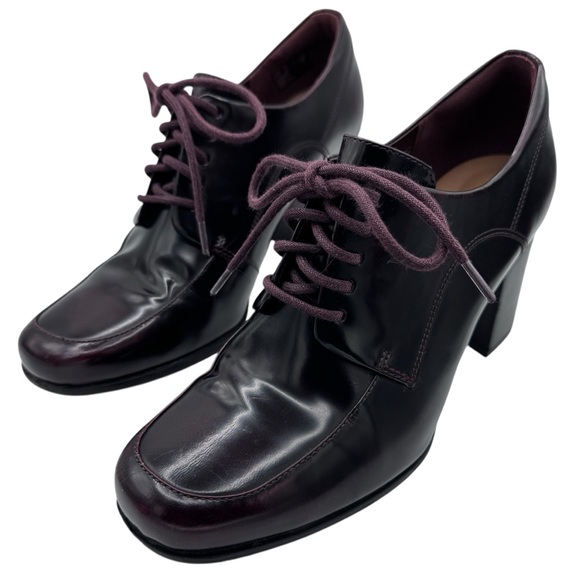 Clarks Women's Lace-Up Block Heel Shoes - Dark Red/ Brown - Picture 1 of 12